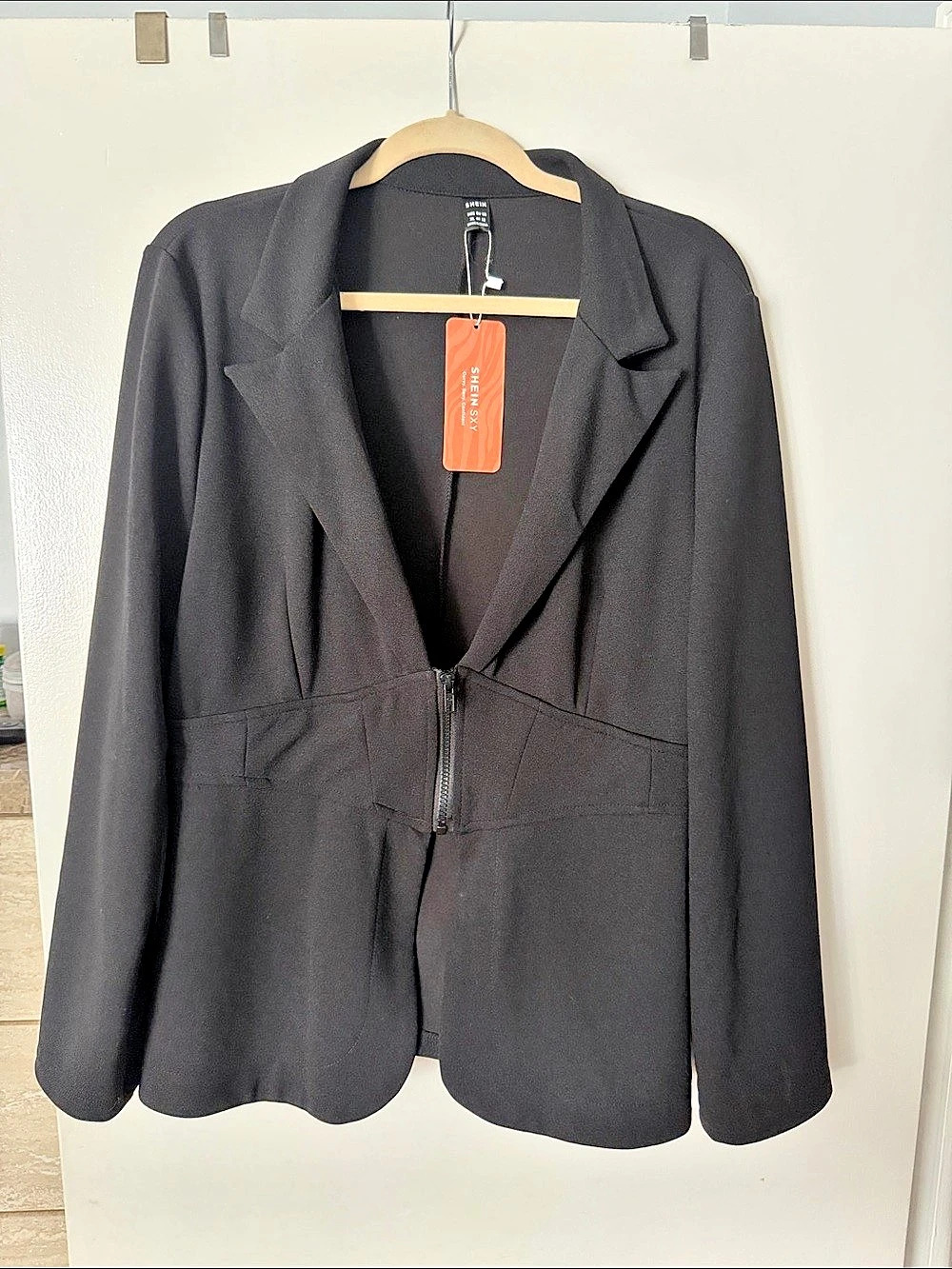 SHEIN SXY Corset Waist Zip Front Blazer Black Medium
